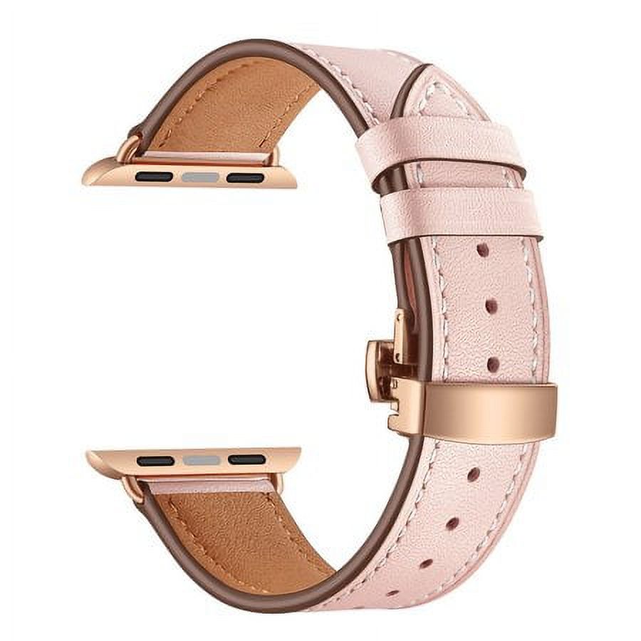 Yepband Genuine Leather Band for Apple Watch Bands 45mm 41mm 44mm 40mm 42mm 38mm for Men Women, Fashion Business Calfskin Butterfly Buckle Strap Wristbands for iWatch Series 8 7 SE 6 5 4 2 1